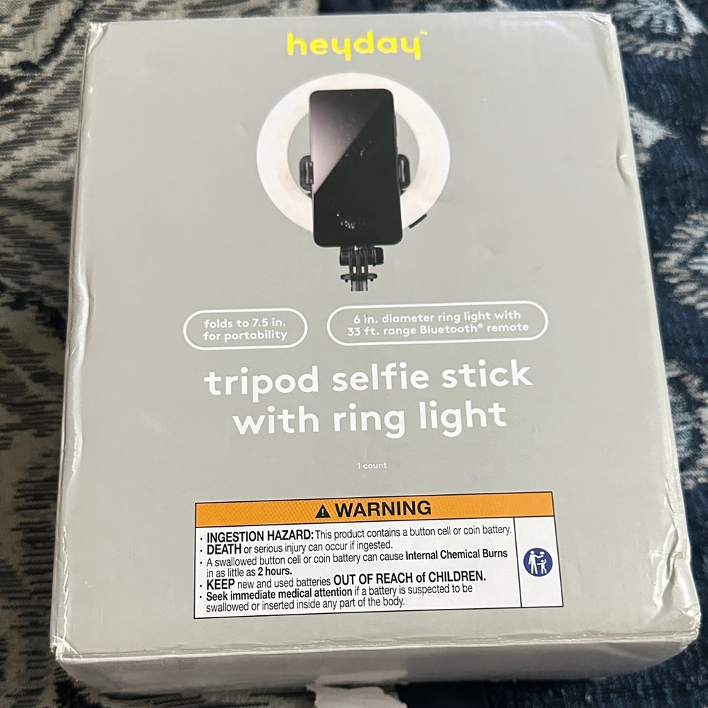 Heyday Gray Tripod Selfie Stick with Ring Light